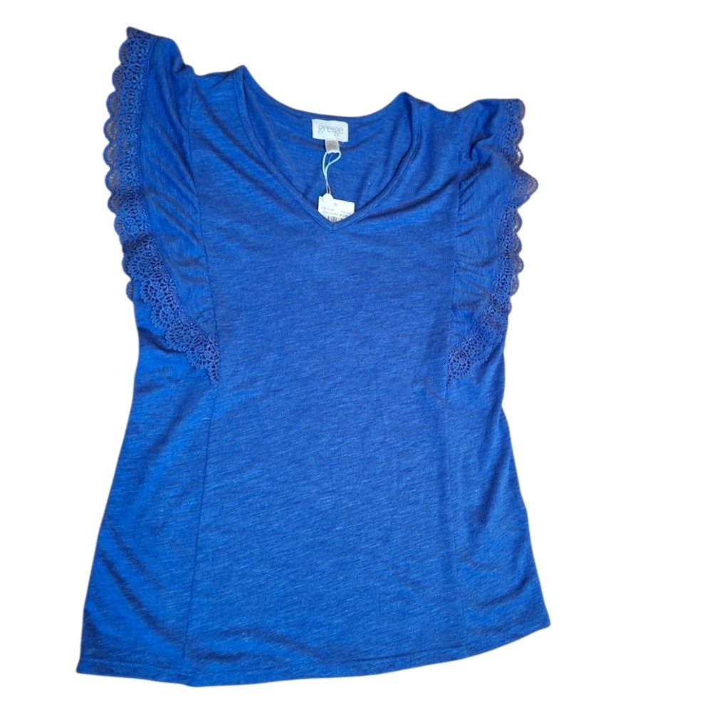 GREIGE  Dazzling Blue Lace Sleeveless Top V-Neck Ladies Small NWT Boho Beachy
